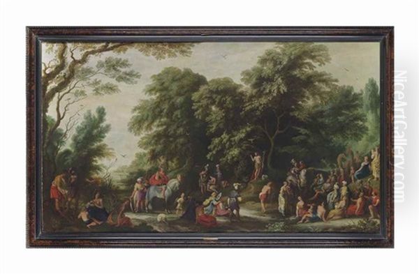 A Wooded River Landscape With Saint John The Baptist Preaching Oil Painting by Alexander Keirincx