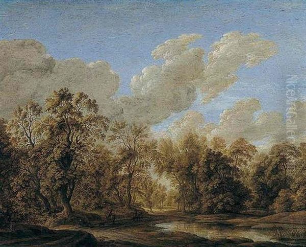 A Landscape With A Pond At The Margin Of A Wood And Figures On A Track Oil Painting by Alexander Keirincx