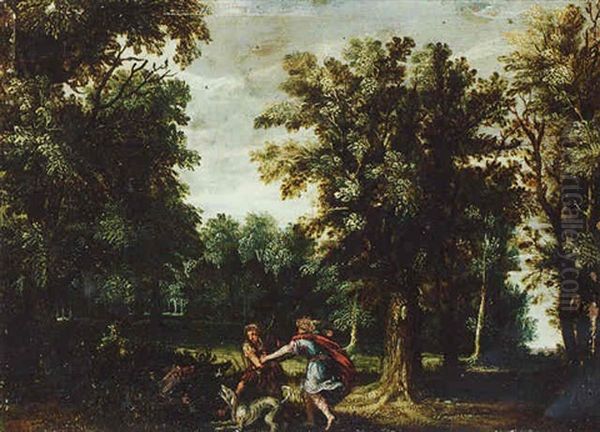 Wooded Landscape With A Boar Hunt Oil Painting by Alexander Keirincx