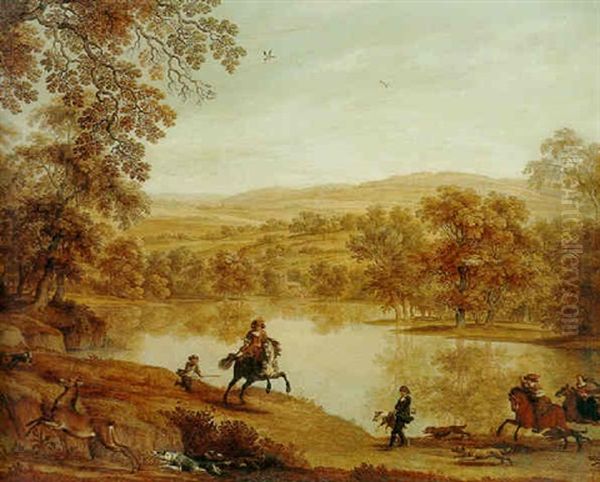 A Hunting Party By A Lake Oil Painting by Alexander Keirincx