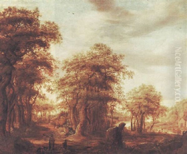 A Wooded River Landscape With Huntsmen On A Path In Foreground Oil Painting by Alexander Keirincx