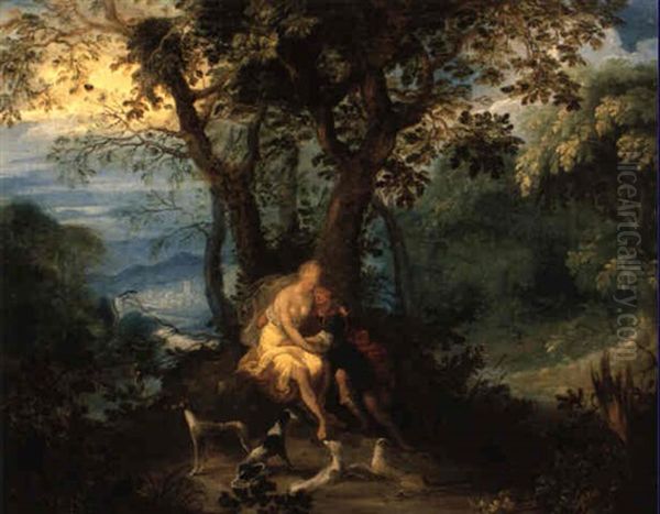 Venus Und Adonis In Einer Waldlandschaft Oil Painting by Alexander Keirincx