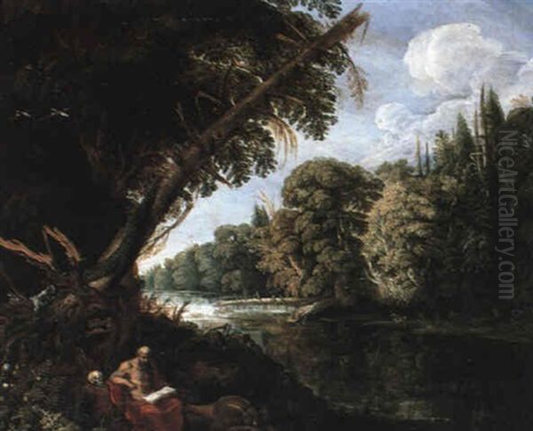 Paysage Boise A La Riviere Avec Saint-jerome Oil Painting by Alexander Keirincx