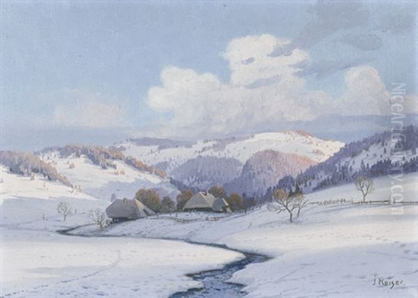 Winter Im Inneren Emmental Mit Bauernhausern Oil Painting by Georg Joseph Jakob Keiser