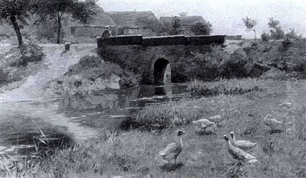 Flusslauf Mit Steinerner Bogenbrucke Oil Painting by Otto Keitel