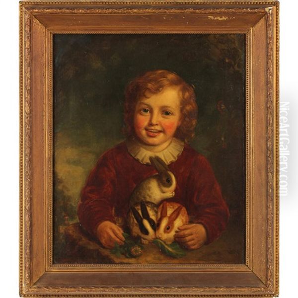 Portrait Of A Young Boy With Rabbits Oil Painting by Alexander Keith