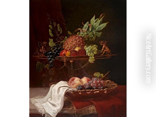 Still Life With Tazza And Fruit Oil Painting by Elizabeth Emerson Keith