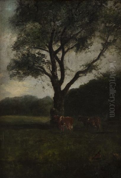 Two Cows In A Landscape Oil Painting by William Keith