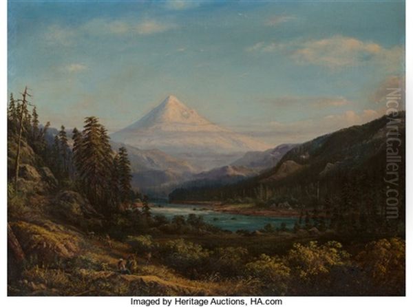 Mount Hood From The Banks Of Little Sandy River Oil Painting by William Keith