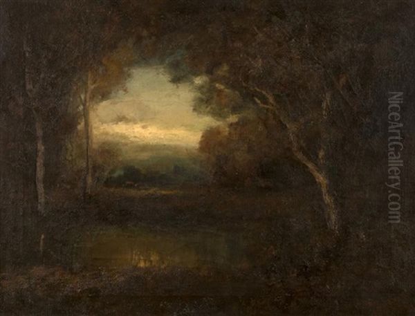 Wooded Landscape With Pond And Cattle Oil Painting by William Keith