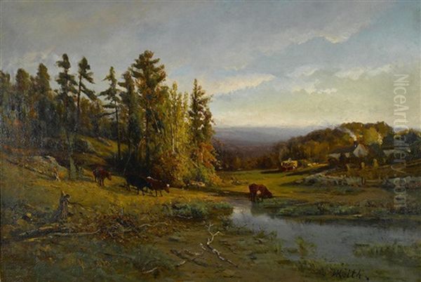 Pastoral Landscape With Cows Heading To Water Oil Painting by William Keith