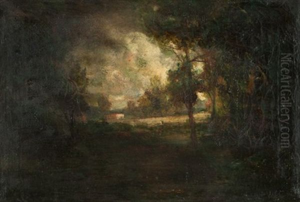 House Through Trees In A Tonalist Landscape Oil Painting by William Keith