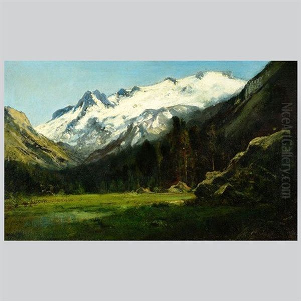 Spring Valley With Snow Capped Mountains Oil Painting by William Keith