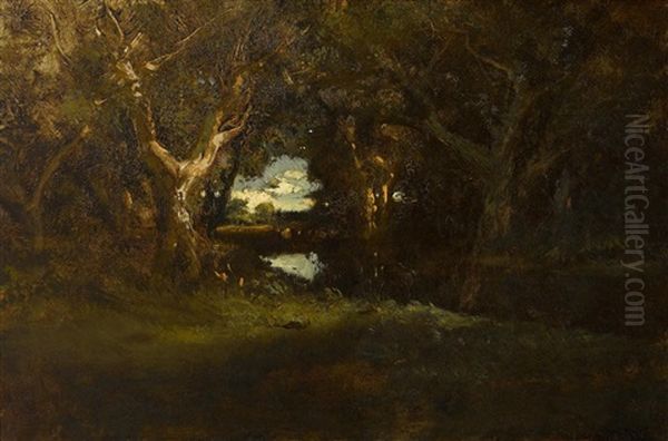 Trees And River Scene Oil Painting by William Keith