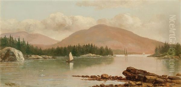 Sailboats On A Lake Oil Painting by William Keith