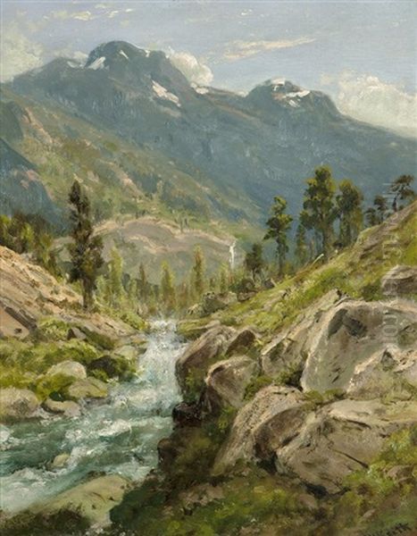 View Of Sierra Mountains, California by William Keith