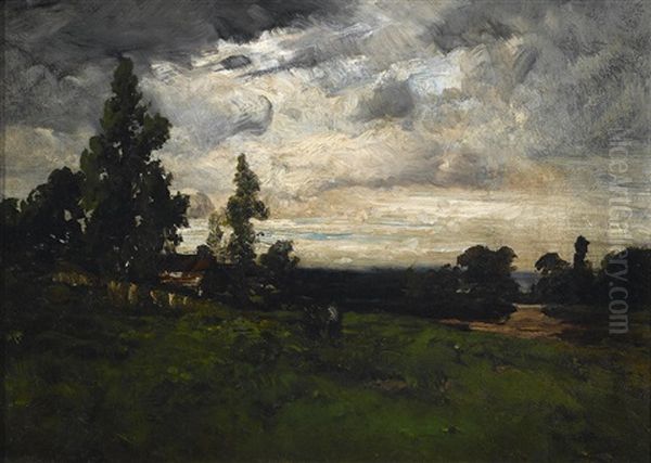 A Pastoral Landscape With Figures By A Cottage Oil Painting by William Keith