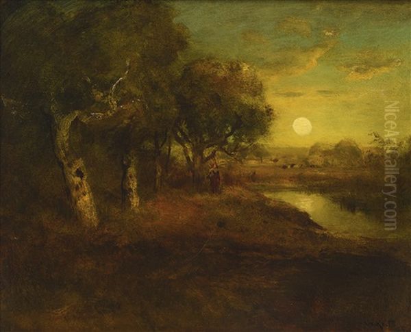 Oaks By Moonlight Oil Painting by William Keith