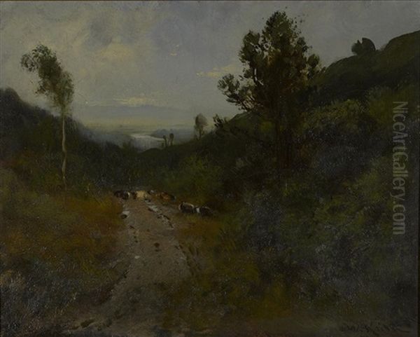 Cows Along A Path Oil Painting by William Keith