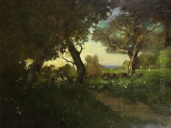 Cattle Gazing Under The Oaks Oil Painting by William Keith