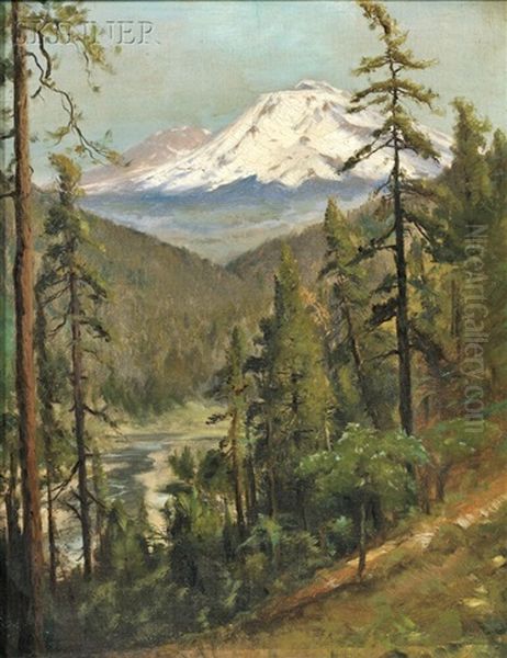 Sacramento River Canyon With Mount Shasta In The Distance Oil Painting by William Keith