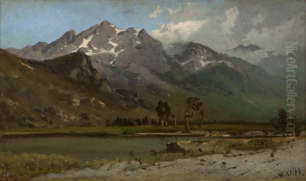 Mountain With Snowrift Oil Painting by William Keith