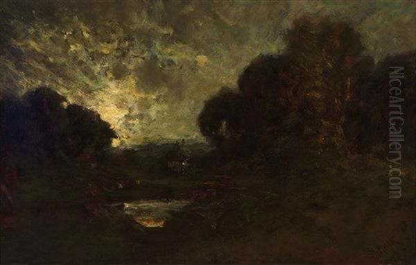 Tonalist Landscape With Figures And Hay Cart Oil Painting by William Keith