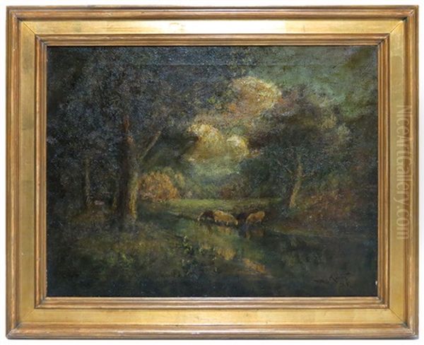 Pastoral River Scene With Cows Oil Painting by William Keith