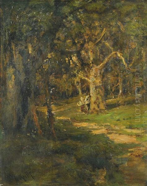 Children In The Woods Oil Painting by William Keith