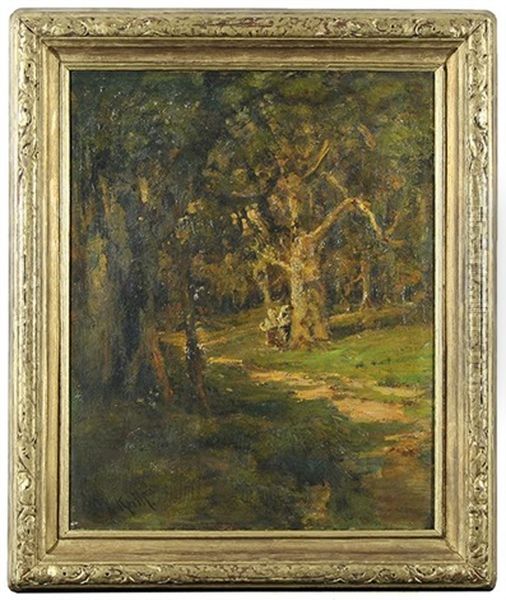 Children In The Woods Oil Painting by William Keith