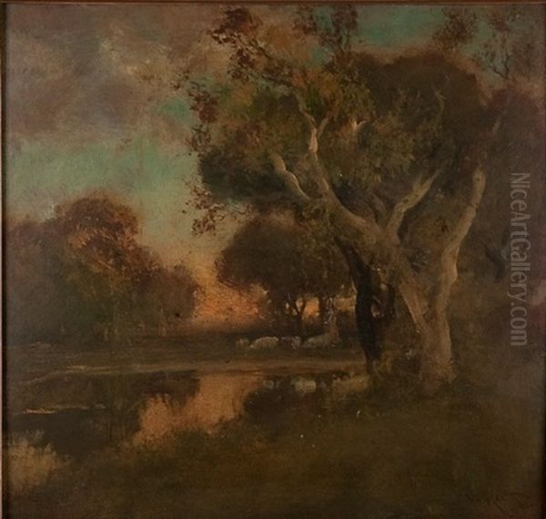 A Meadow At Dusk Oil Painting by William Keith