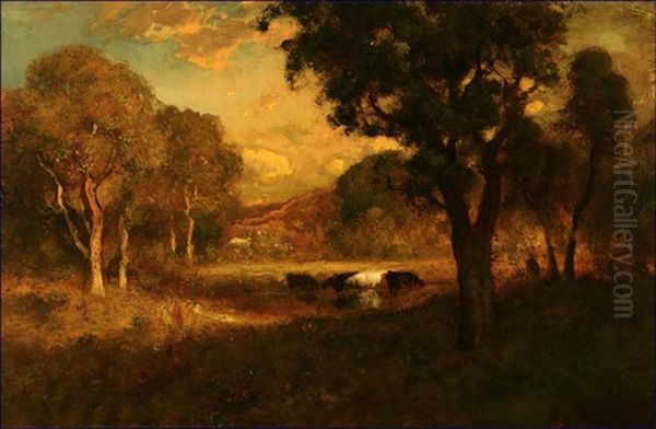 Cows In An Oak Glade by William Keith