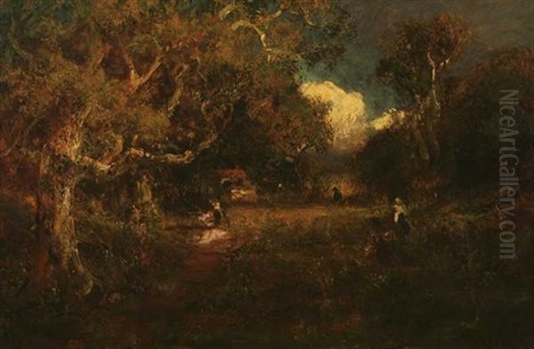 Figures In A Wooded Glade Oil Painting by William Keith