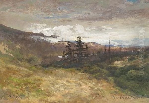 Russian River (+ River Study, Verso) Oil Painting by William Keith