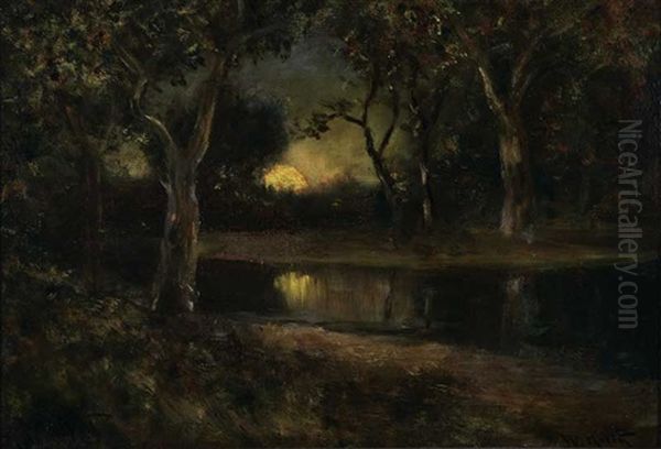 Moonrise In Nocturnal Landscape Oil Painting by William Keith