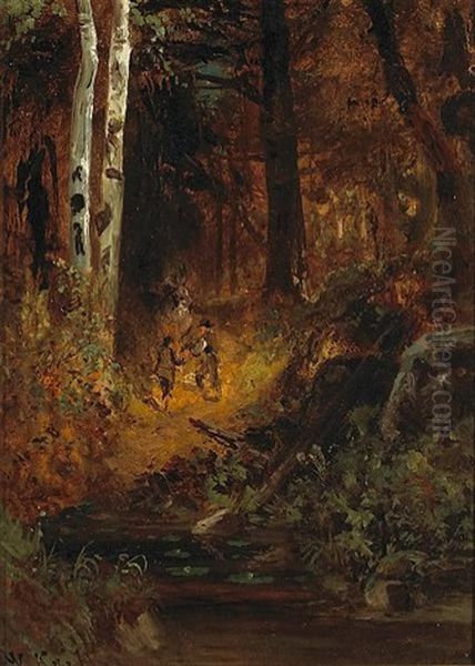 Two Woodsmen On A Trail Oil Painting by William Keith