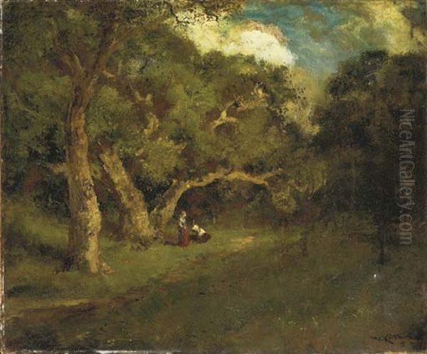 Woodland Oaks Oil Painting by William Keith