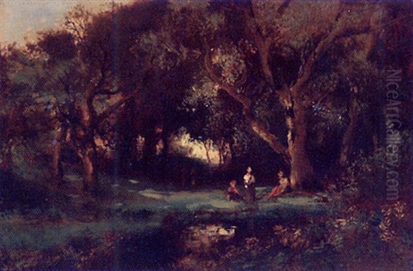 Figures In Oak Glade Landscape Oil Painting by William Keith