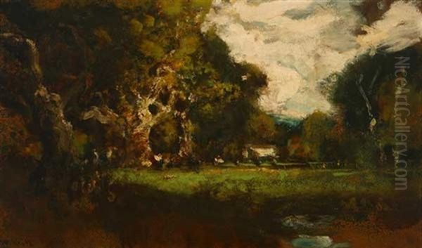 Oaks In A Landscape Oil Painting by William Keith