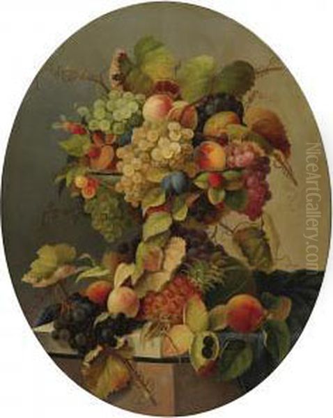 Still Life With Flowers And Fruit Oil Painting by Charles Carl Baum /