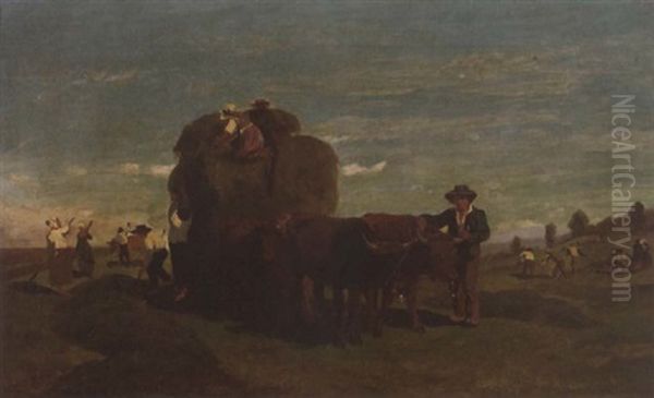 Landscape With Figures At Harvest Oil Painting by William Keith