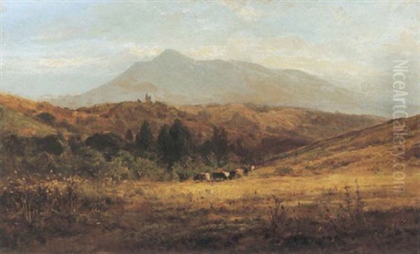 Cattle Grazing Beneath Mt.tamalpais Oil Painting by William Keith