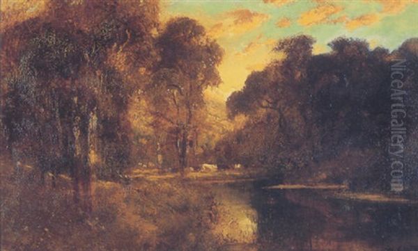 Cattle Near A River Bed Oil Painting by William Keith