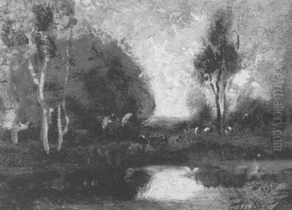 River Landscape With Cattle Oil Painting by William Keith