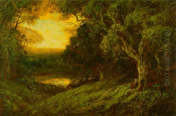 Landscape With Herd And Shepard Oil Painting by William Keith