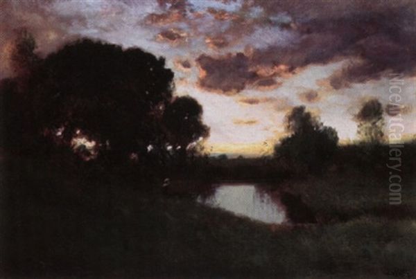 Twilight At The Riverbank Oil Painting by William Keith