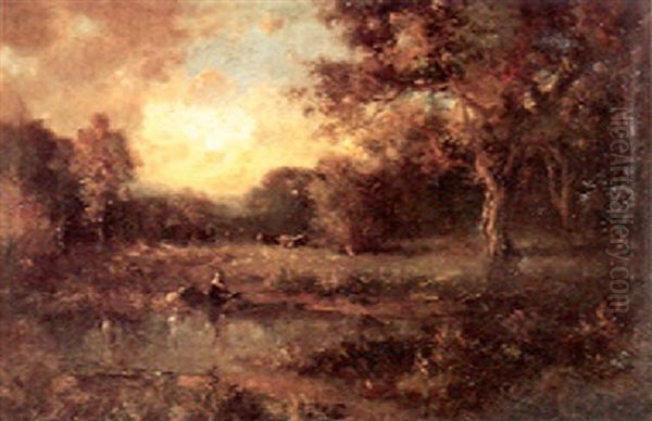 Landscape At Sunset With Figures Oil Painting by William Keith