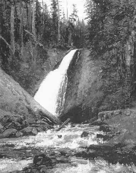 Mountain Lanscape With Cascading Waterfall Oil Painting by William Keith