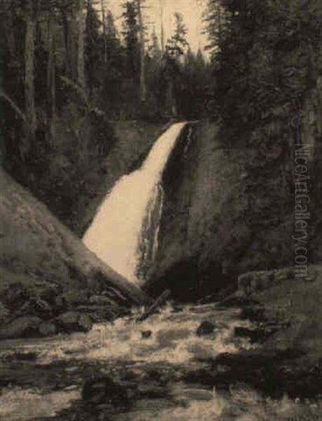 Waterfall In The Woods Oil Painting by William Keith