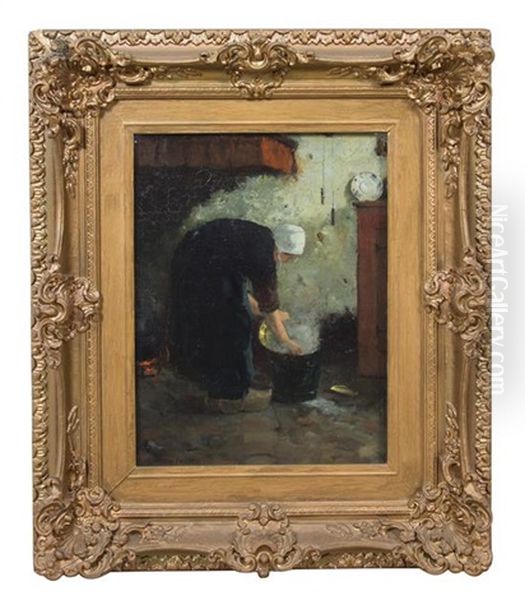 Woman In Interior Oil Painting by William Castle Keith